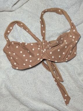 L*Space Camellia Underwire Bikini Top Tan White Polka Dot Beach Women's Size S